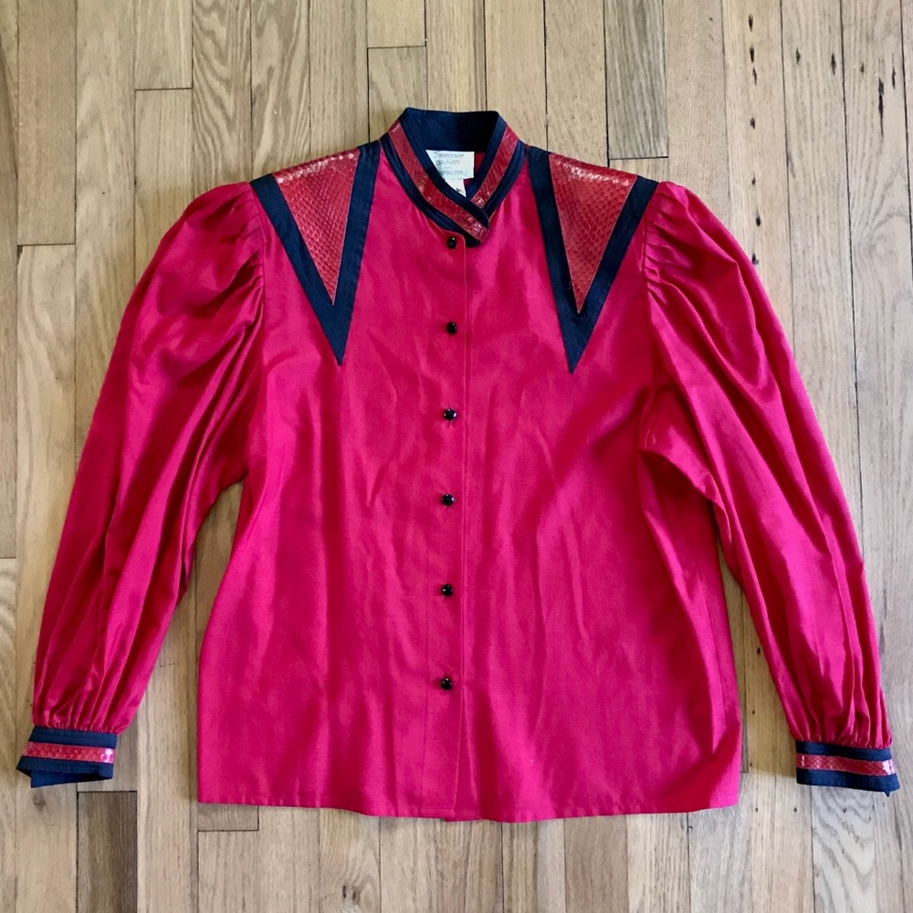 Vintage 80s Starington Silk, Wool, and Snakeskin Shirt | Red and Black | Size 8